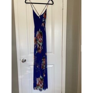 Blue Blush Royal Printed Mesh Layered Maxi